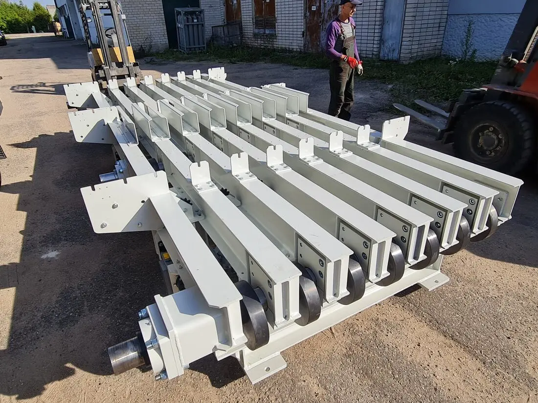 Conveyor components in workshop